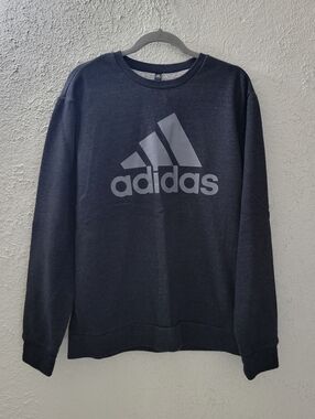 adidas Crewneck Sweatshirt Sz L Mens Charcoal Gray Black Big Logo Pullover